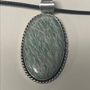 Green Amazonite Oval Pendant  on 18” leather Necklace NEW
